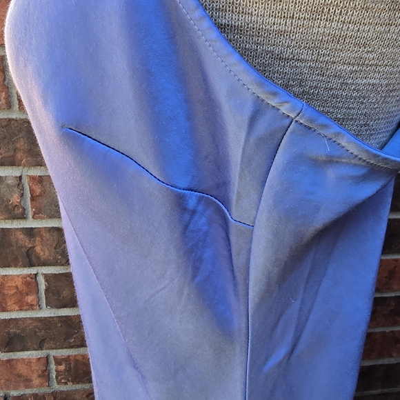 Express Satin V-Neck Downtown Cami Blue Slip Dress Size Medium Slits - Picture 7 of 11